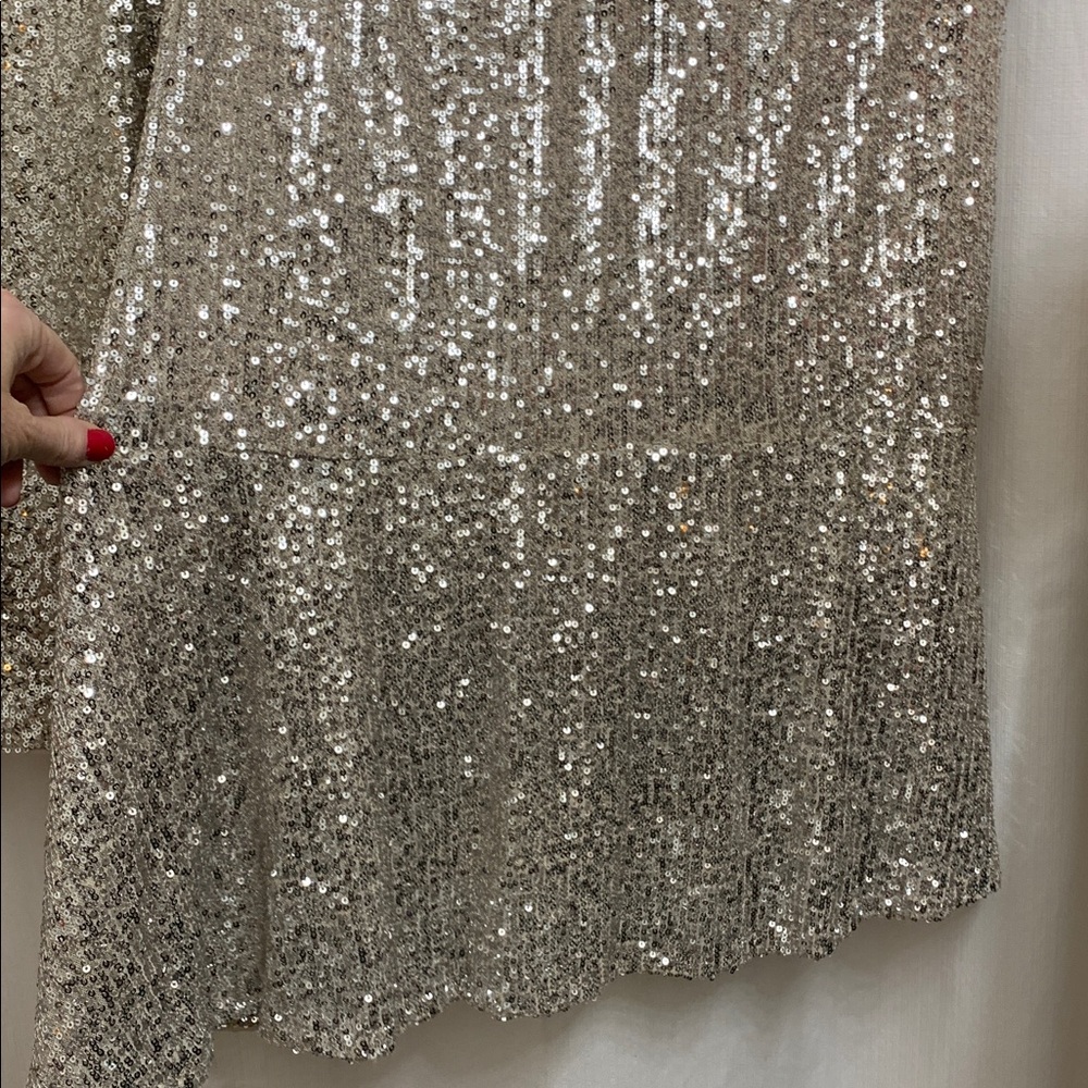 Champagne Sequin Set Elegant Matching Long Sleeve Blouse & Midi Skirt - Picture 9 of 10